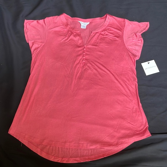 NWT Liz Claiborne Pink short Sleeve top with buttons Size L - Picture 1 of 5